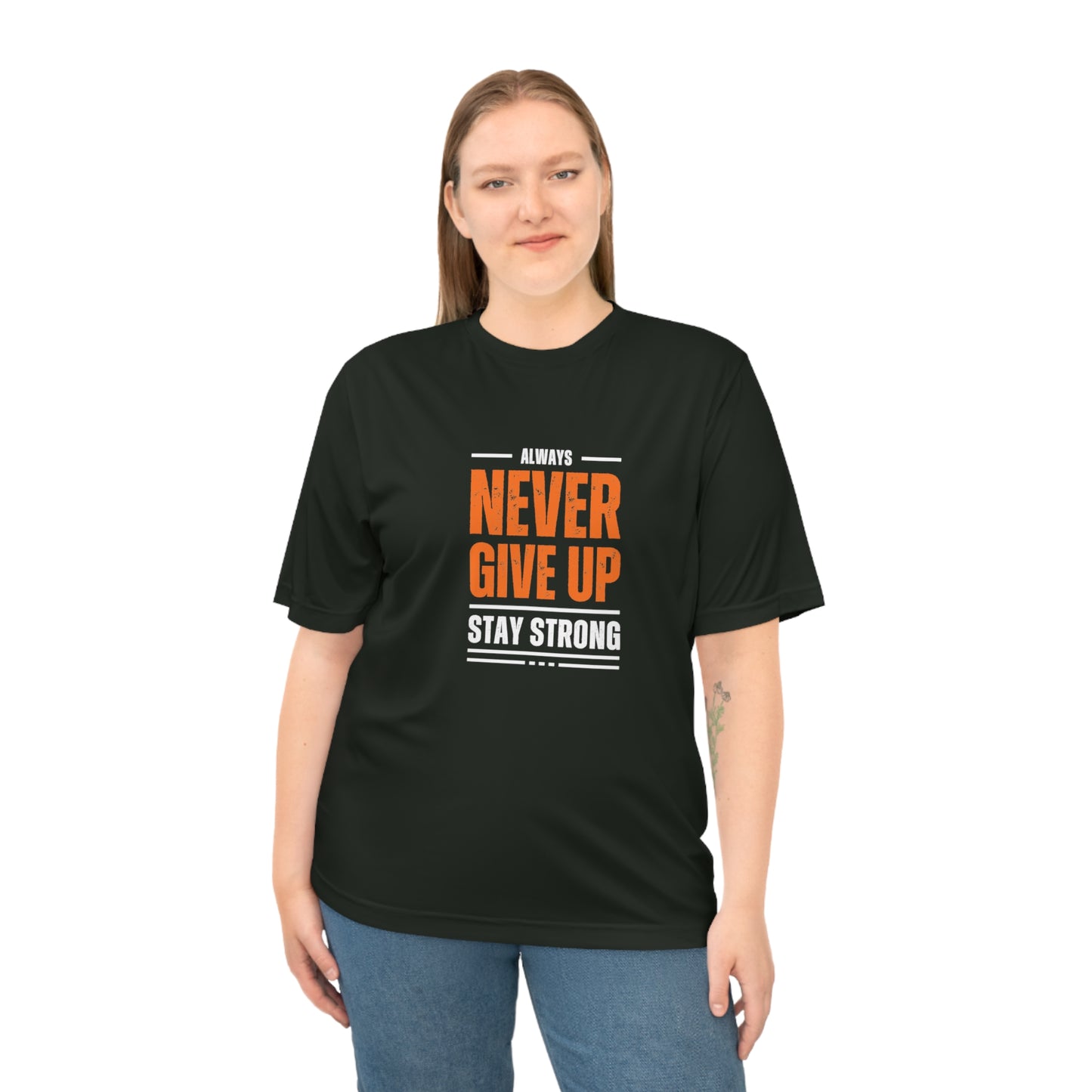 T Shirt - 'Never Give Up' Motivational Gym Tee, Inspirational Workout Shirt for Fitness Enthusiasts, Encouraging Gift for Athletes