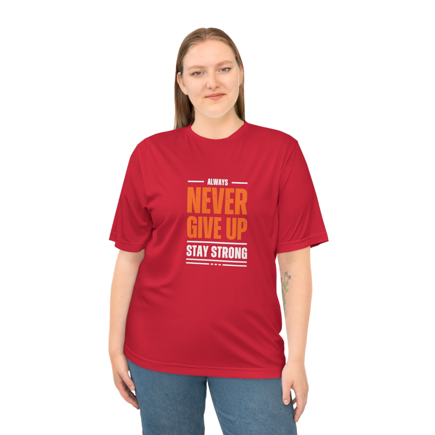 T Shirt - 'Never Give Up' Motivational Gym Tee, Inspirational Workout Shirt for Fitness Enthusiasts, Encouraging Gift for Athletes